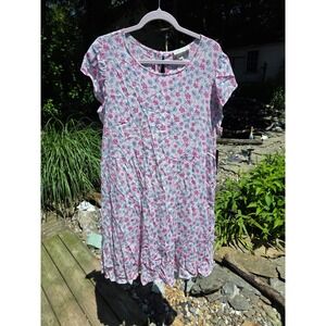Planet Gold Plus Floral Babydoll Dress 2X Pink Purple Flutter Sleeve AFXD137A